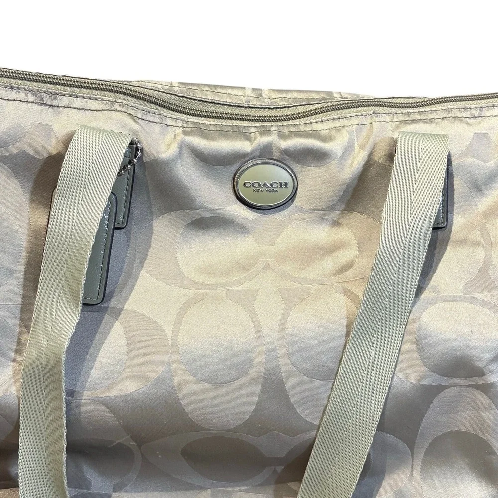 Coach Getaway Sage Green Nylon Signature Packable Weekender Tote Bag Pouch READ